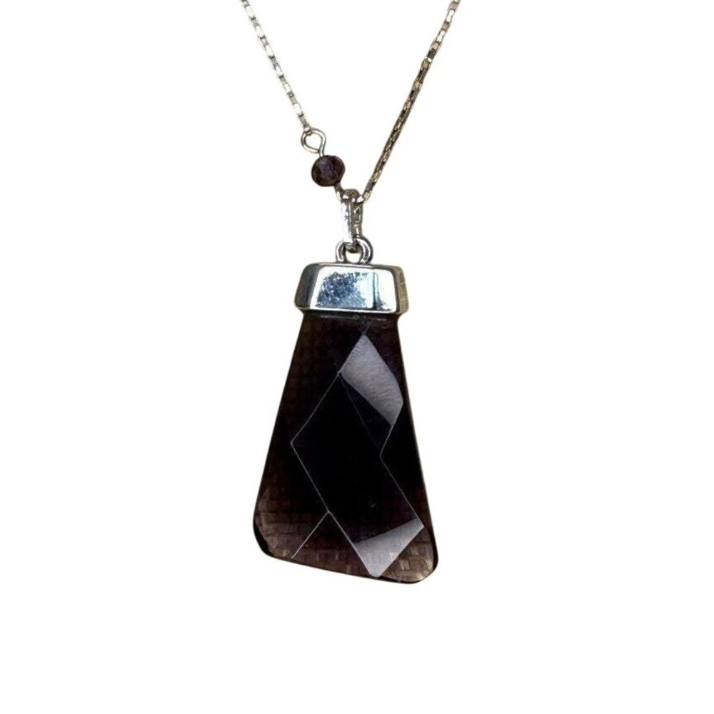 Chicos Long Silver-Tone Chain Necklace With Purple Glass Faceted Pendant